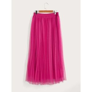 tulle tutu midi skirt Wide Waist Pleated Tulle Skirt hot pink barbie